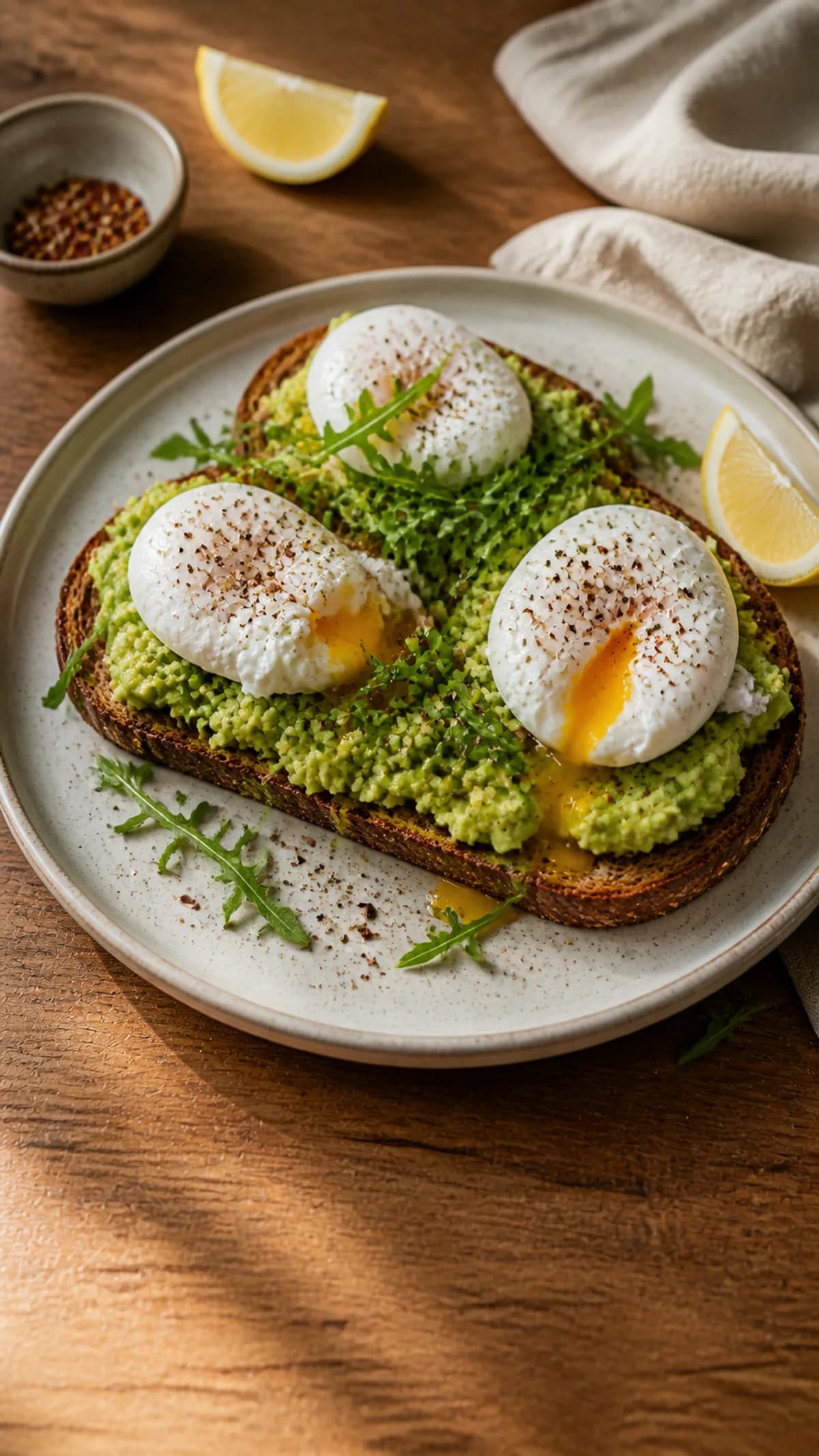 Avocado & Poached Eggs on Rye in the Narrated food library