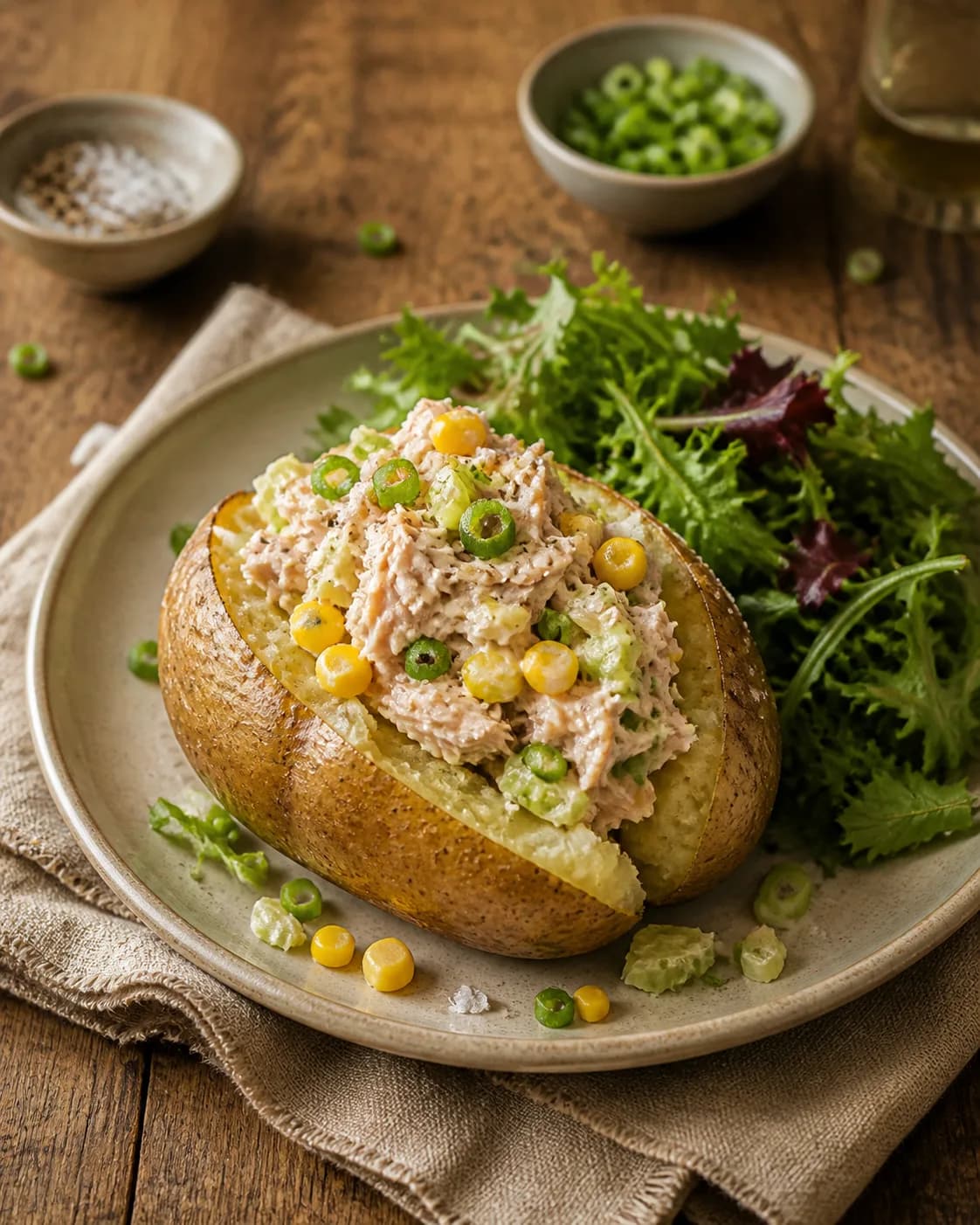 Baked Potato with Tuna Mayo & Sweetcorn in the Narrated food library