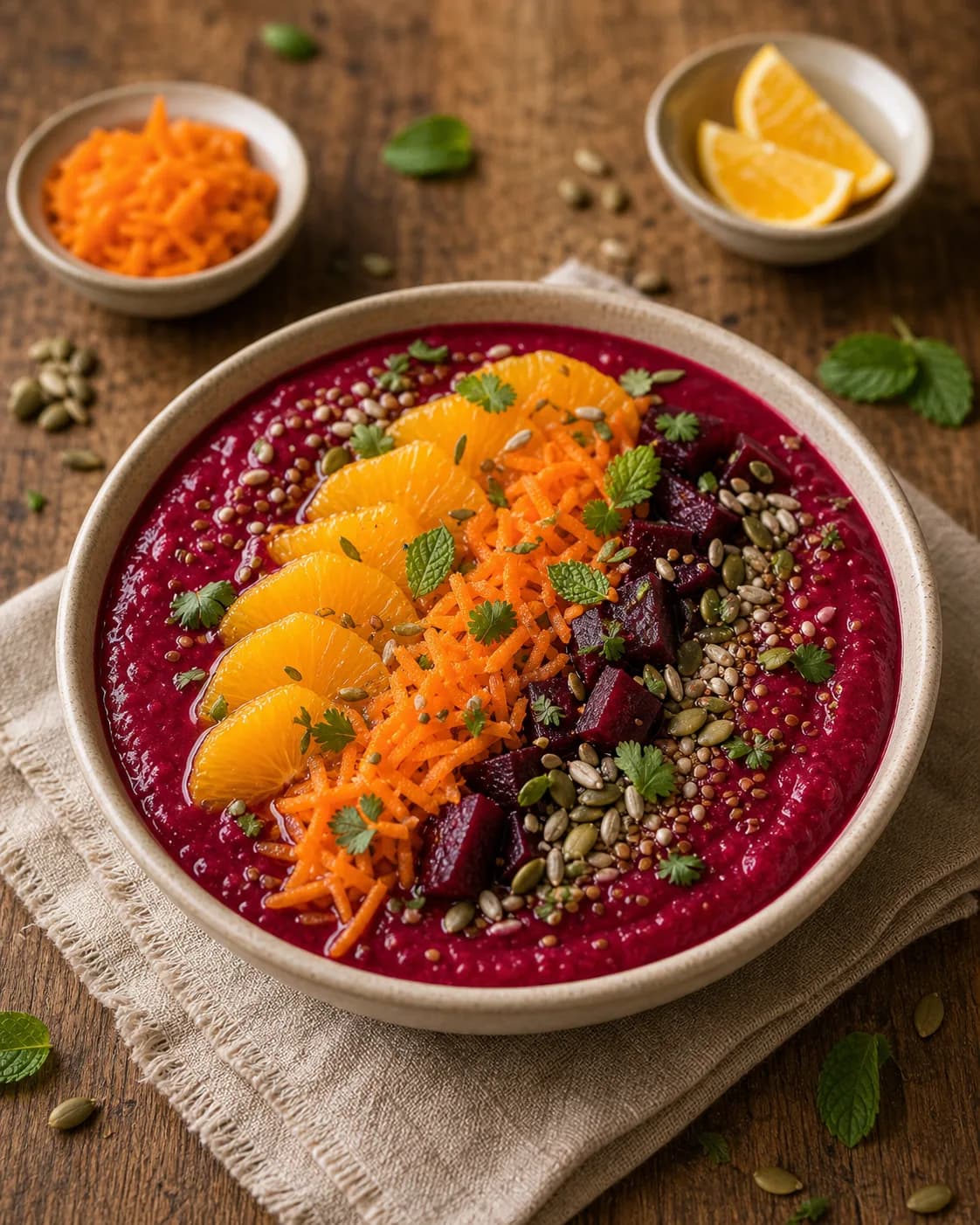 Beetroot, Carrot & Orange Breakfast Smoothie Bowl in the Narrated food library