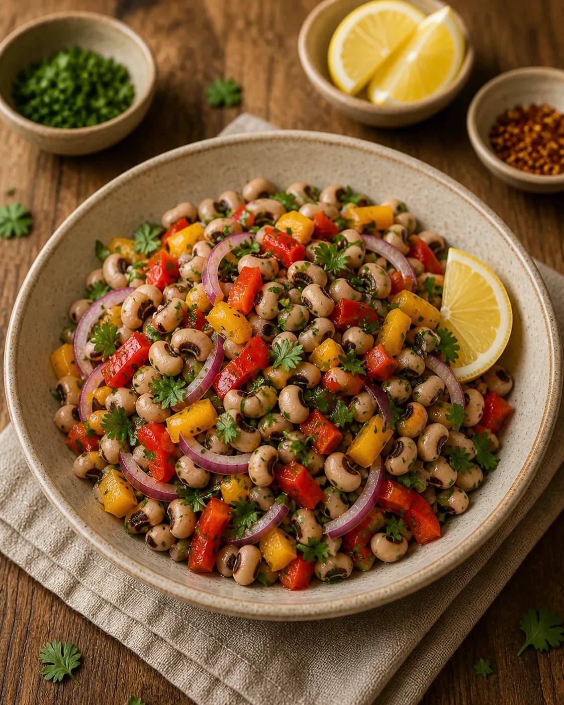 Black-Eyed Bean & Roasted Pepper Salad in the Narrated food library