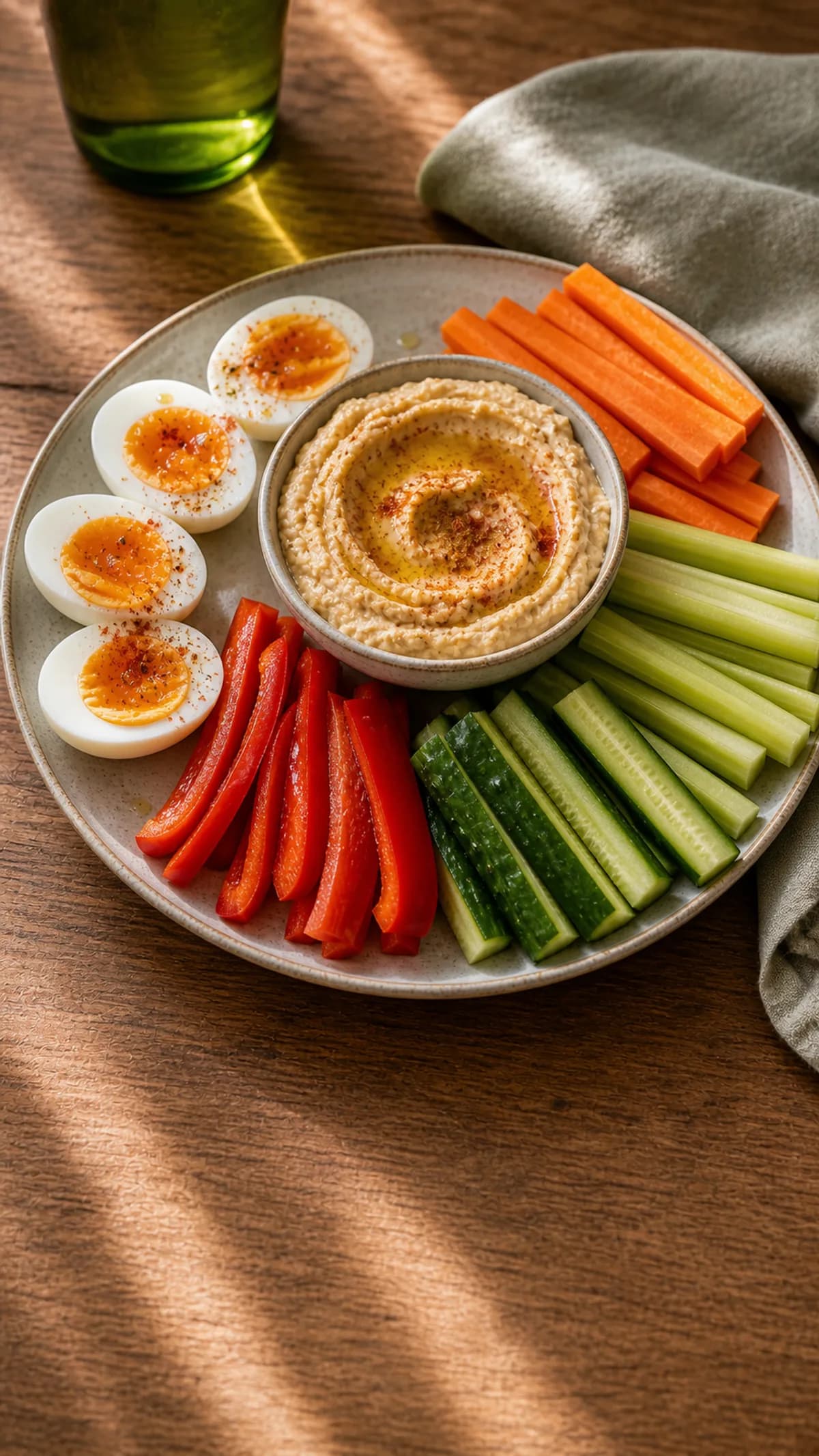Boiled Eggs with Hummus & Crudités in the Narrated food library