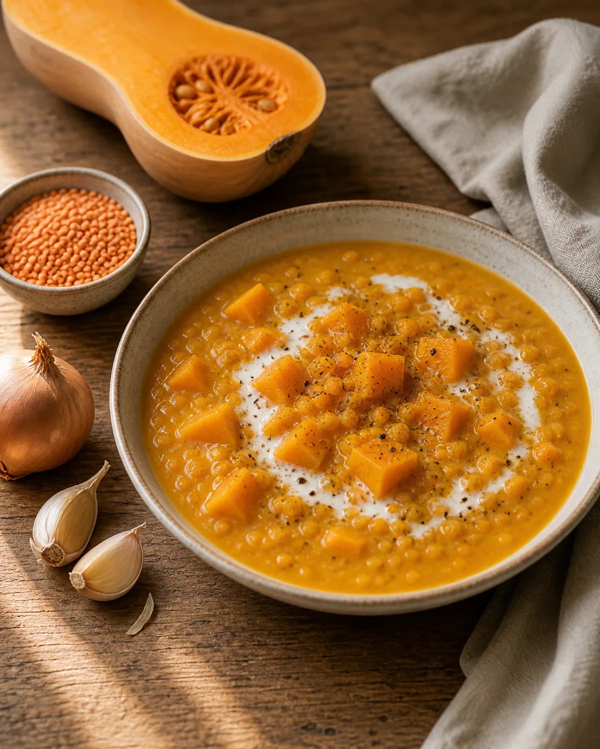 Butternut Squash & Red Lentil Soup in the Narrated food library