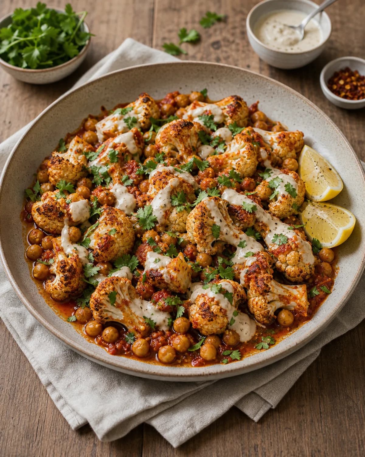 Roasted Cauliflower & Chickpea Sheet Pan with Harissa in the Narrated food library