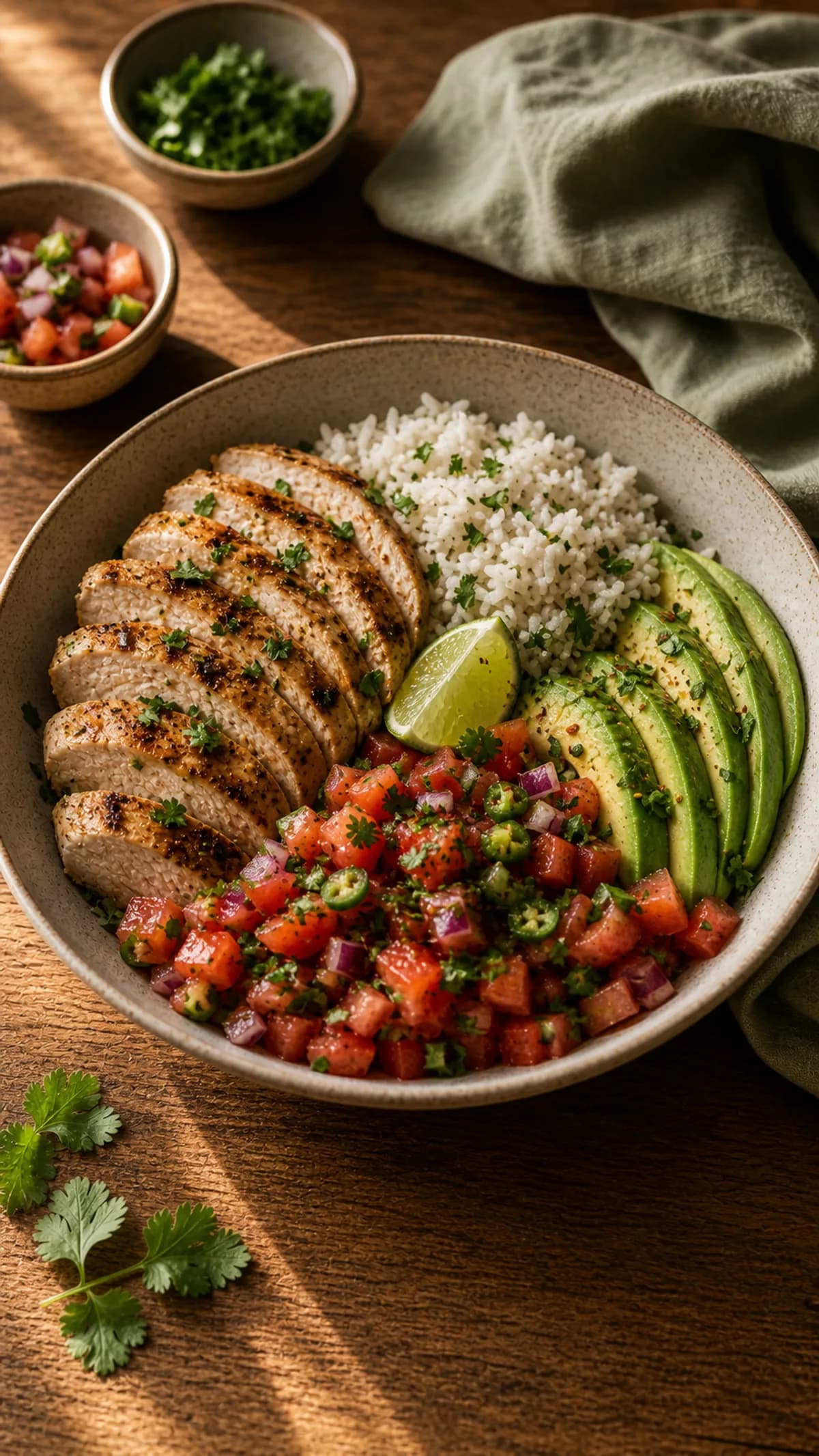 Chicken, Avocado & Tomato Salsa Bowl in the Narrated food library