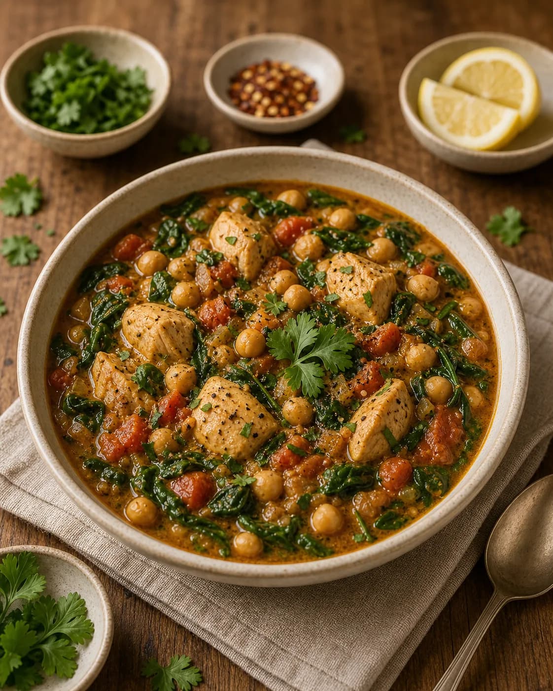 Chicken, Chickpea & Spinach Stew in the Narrated food library