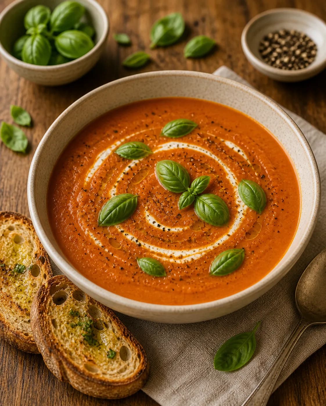 Creamy Tomato & Basil Soup in the Narrated food library