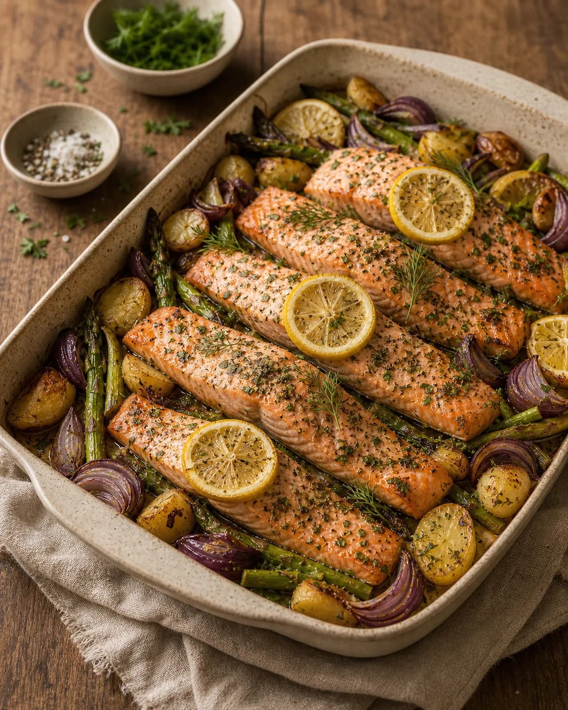Whole Tray Lemon & Herb Roast Salmon in the Narrated food library