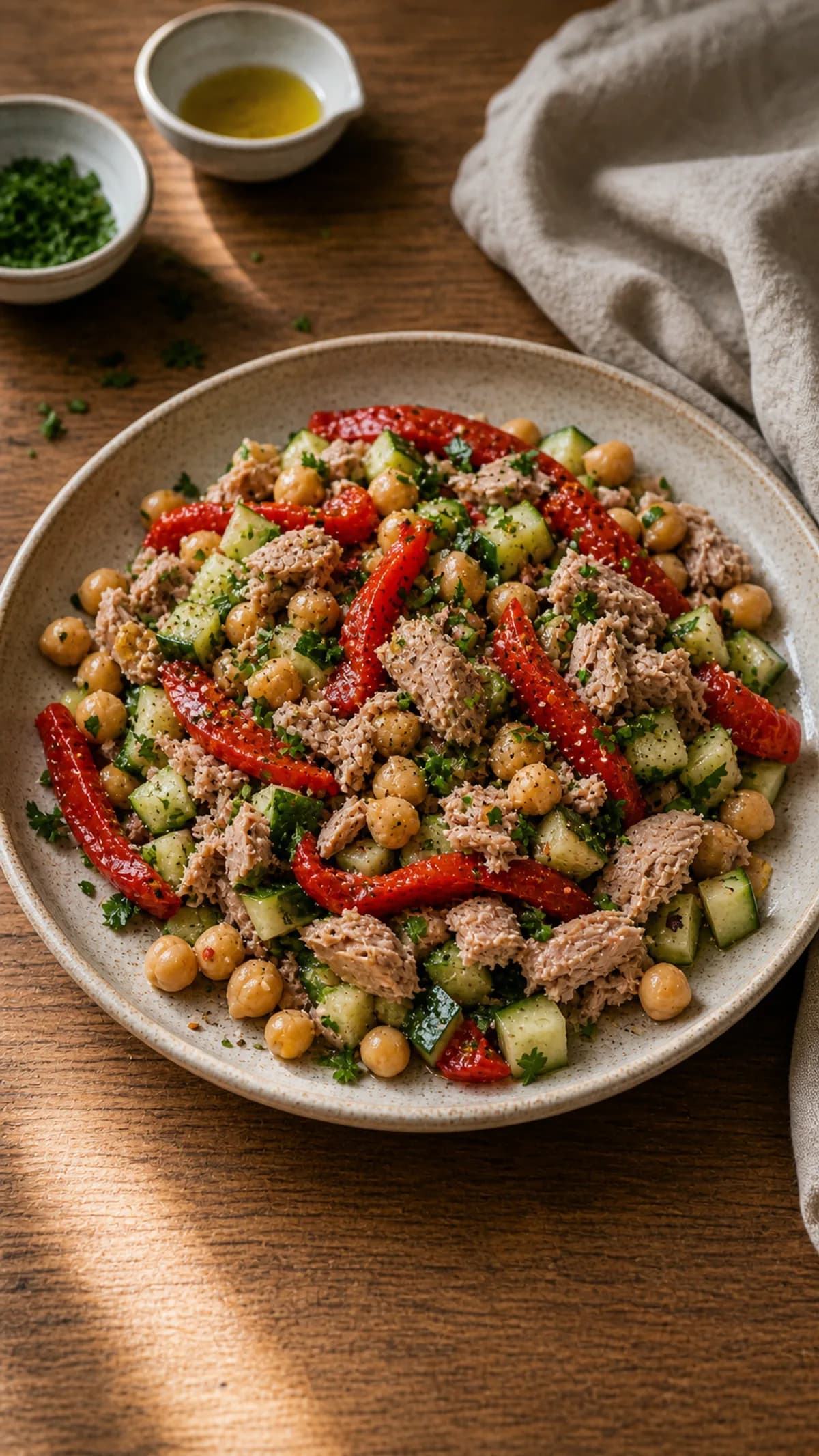 Mediterranean Chickpea & Tuna Salad in the Narrated food library