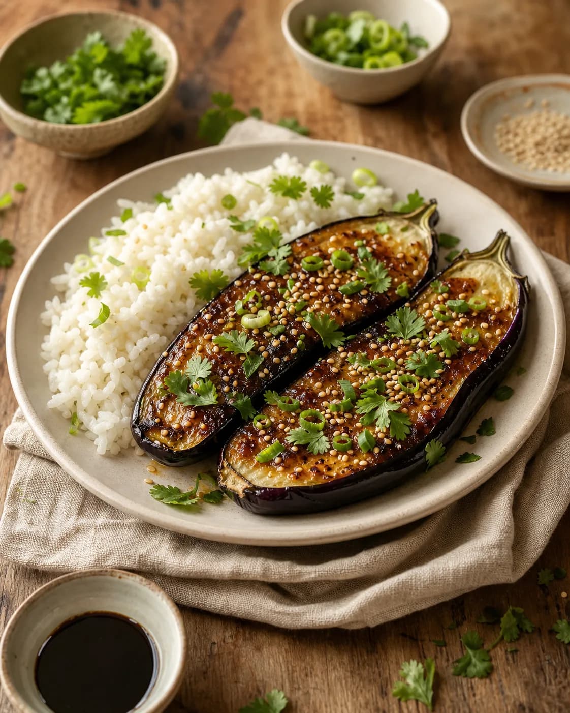 Miso-Glazed Aubergine with Rice in the Narrated food library