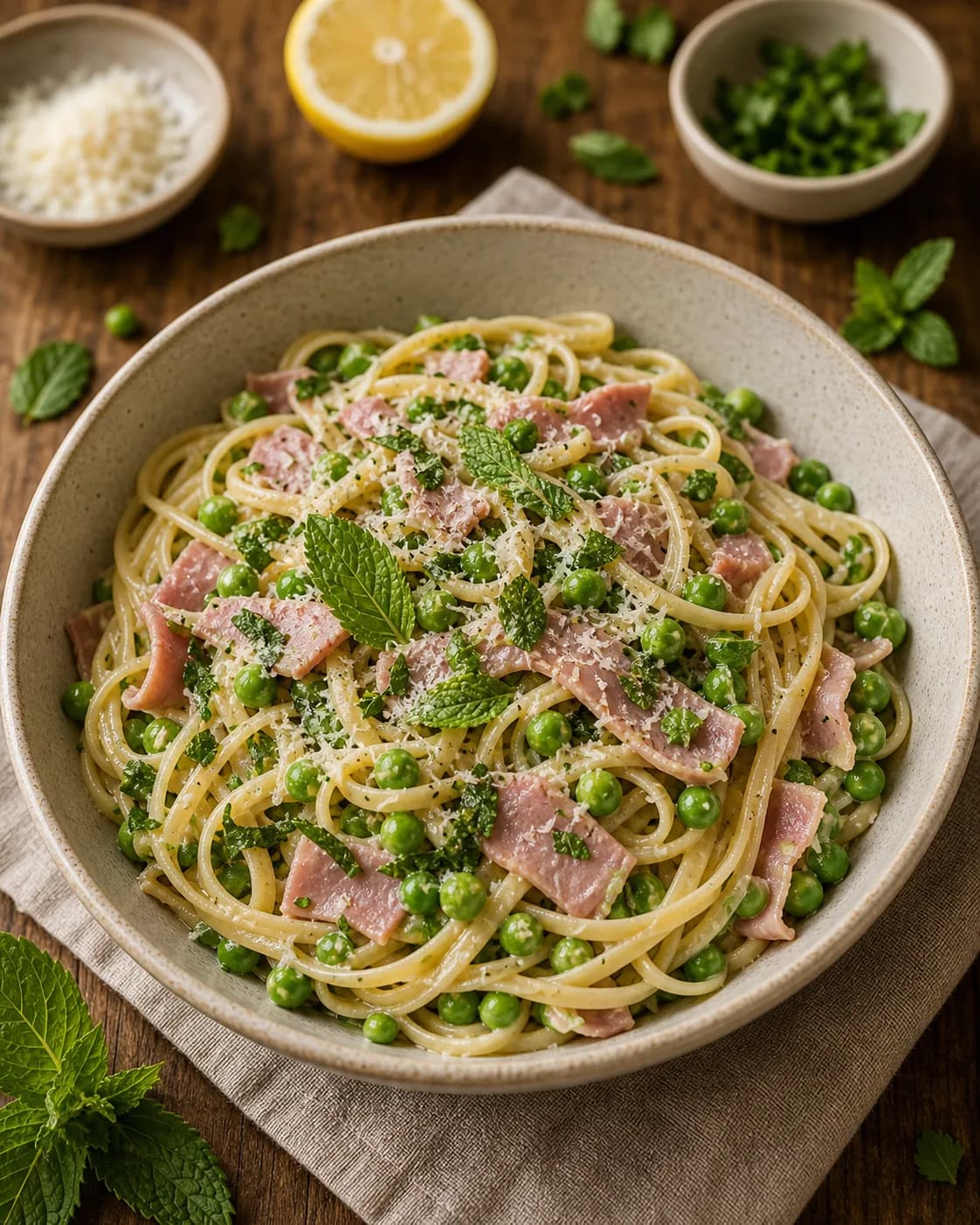 Pea, Ham & Mint Pasta in the Narrated food library