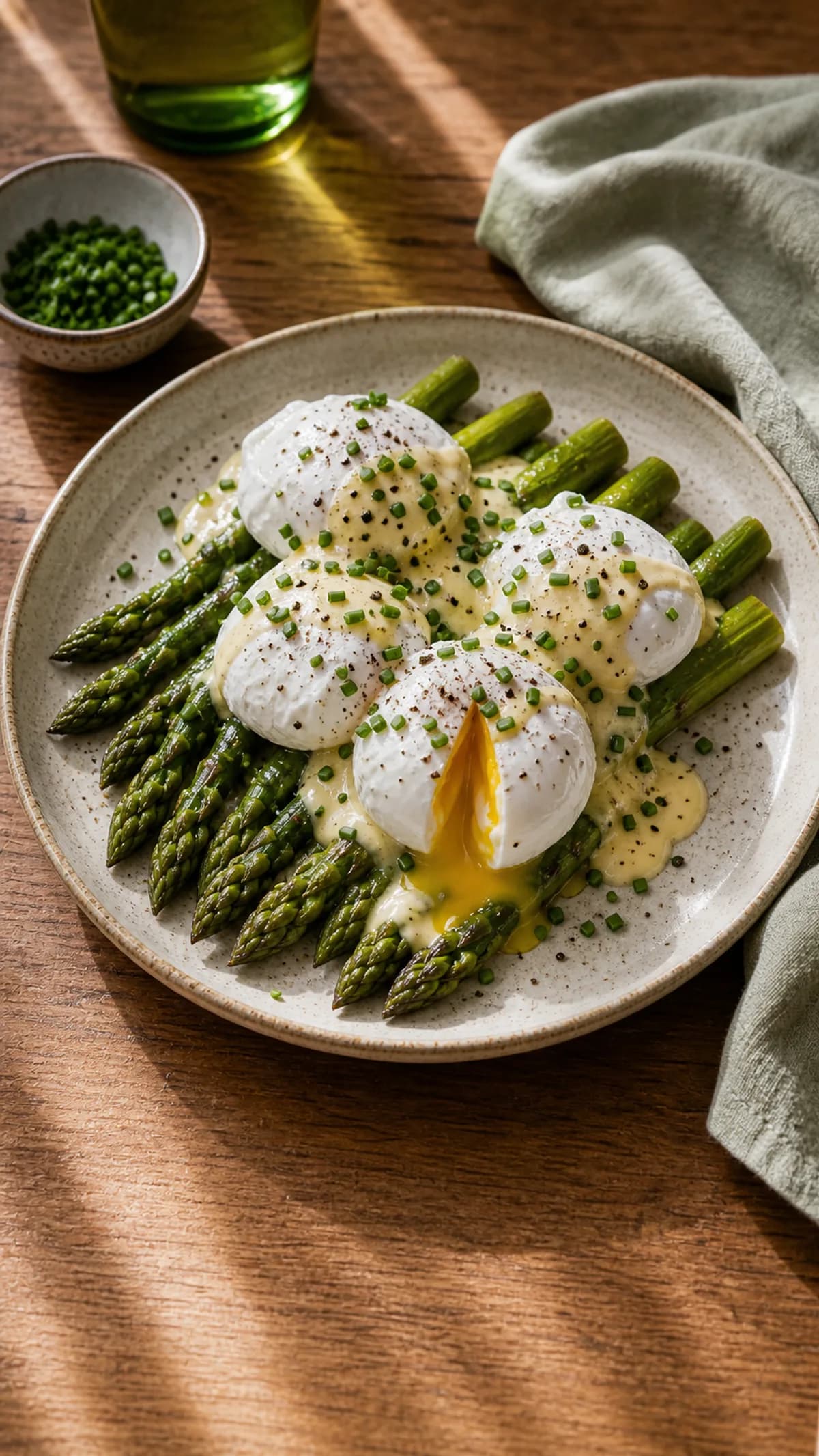 Poached Eggs & Asparagus with Lighter Hollandaise in the Narrated food library