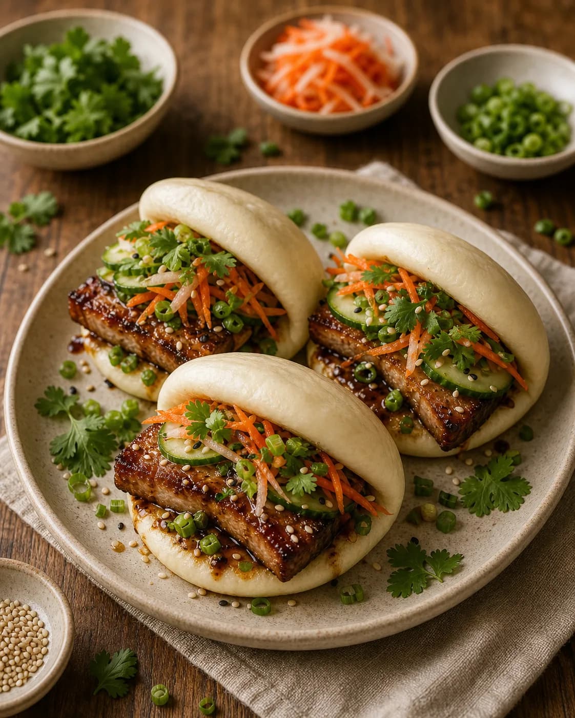 Sticky Pork Belly Bao Buns in the Narrated food library