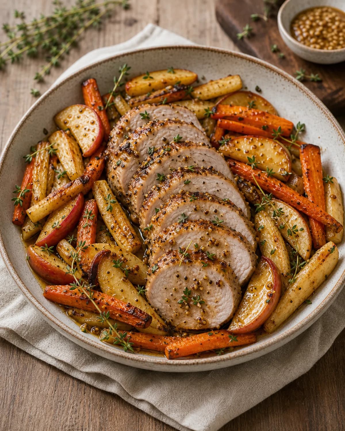 Pork Tenderloin with Apple & Roast Vegetables in the Narrated food library