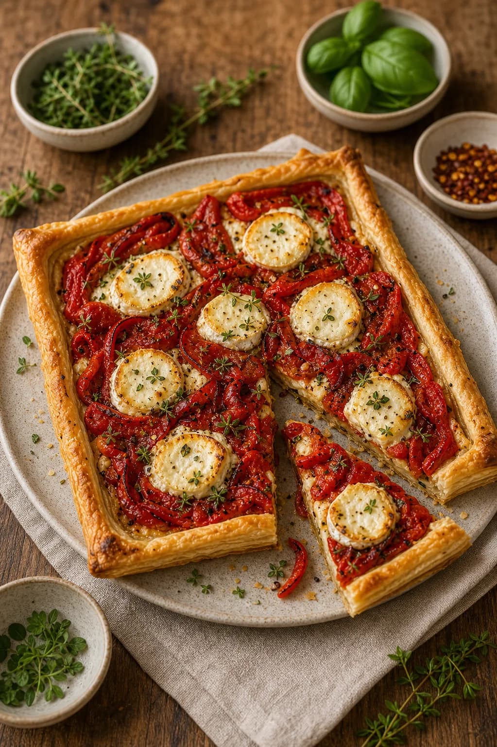 Roasted Red Pepper & Goat's Cheese Tart in the Narrated food library