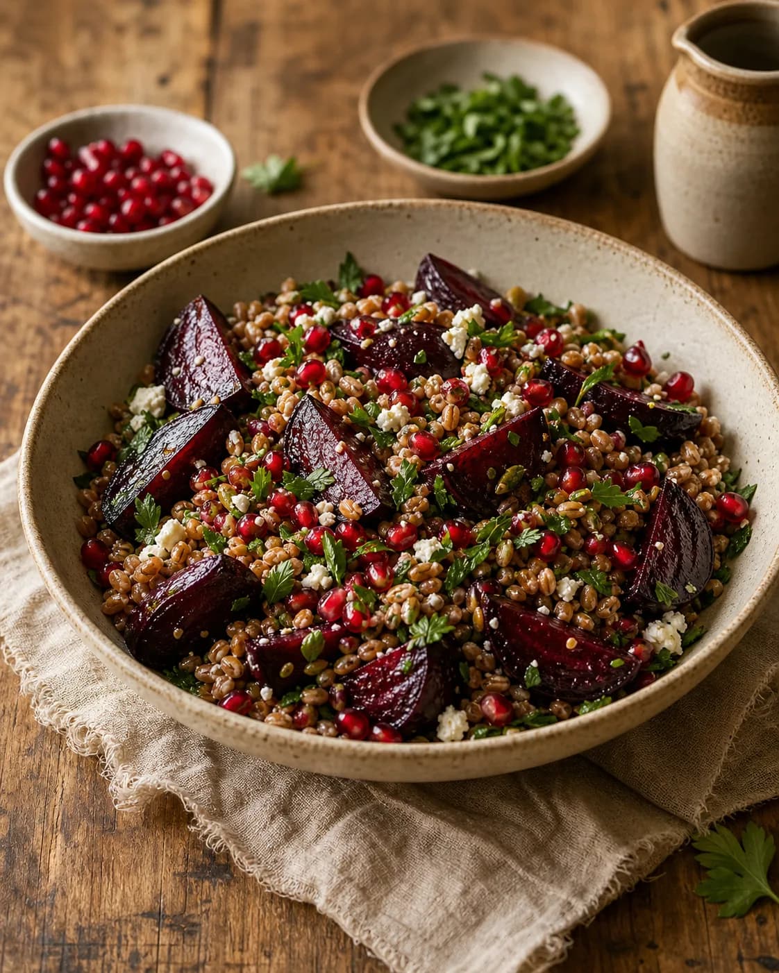 Roasted Beet & Farro Bowl with Pomegranate in the Narrated food library