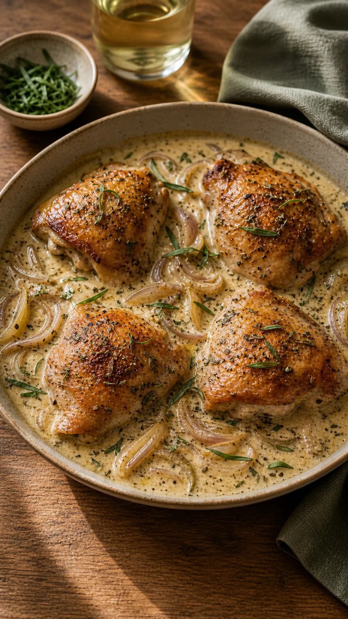 Roast Chicken Thighs in Tarragon Cream Sauce in the Narrated food library