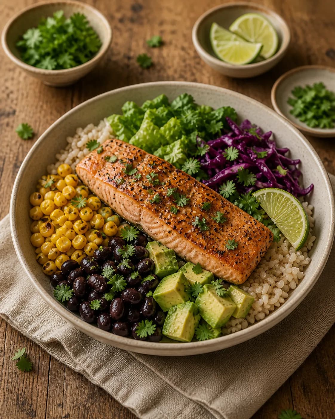 Salmon, Corn & Black Bean Bowl in the Narrated food library
