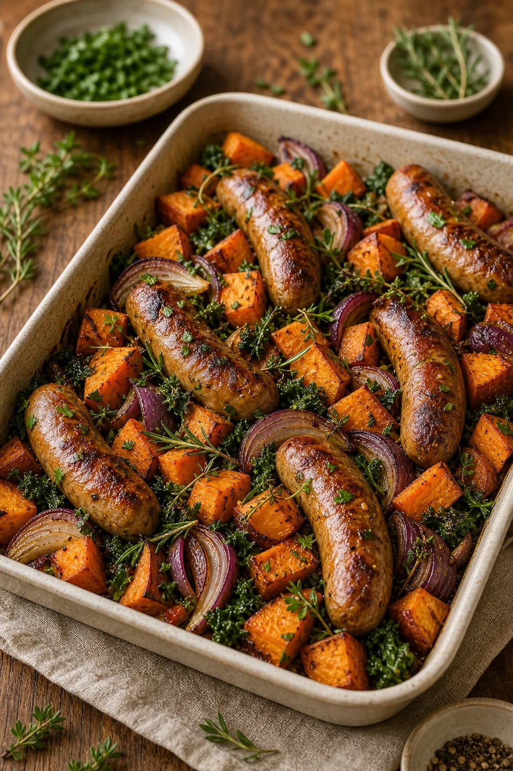 Sausage & Sweet Potato Traybake in the Narrated food library