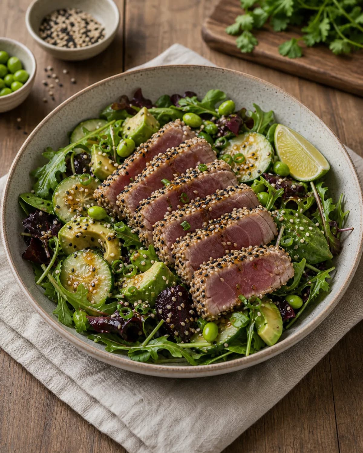 Seared Tuna Steak with Sesame & Asian Slaw in the Narrated food library