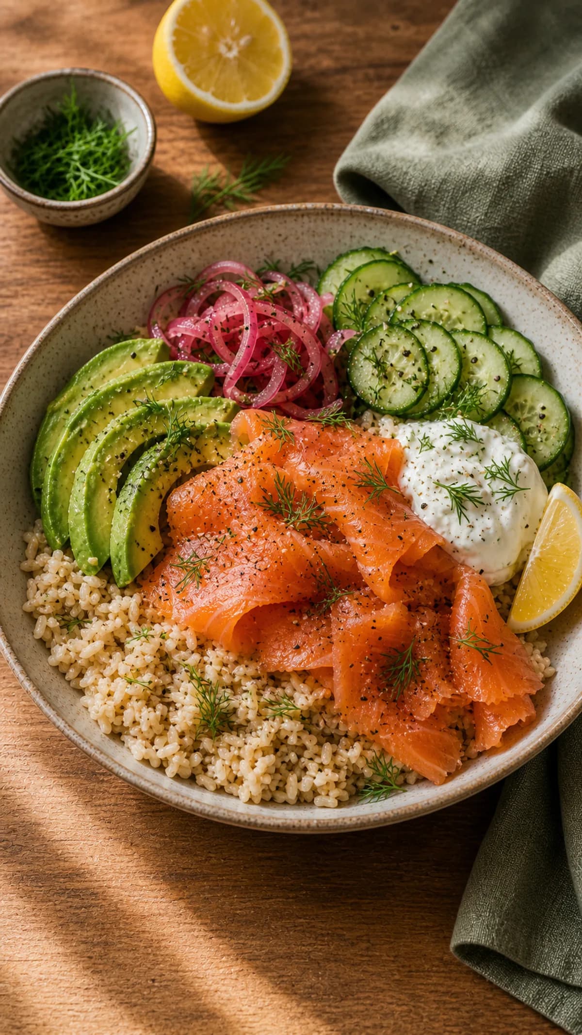 Smoked Salmon & Brown Rice Bowl in the Narrated food library