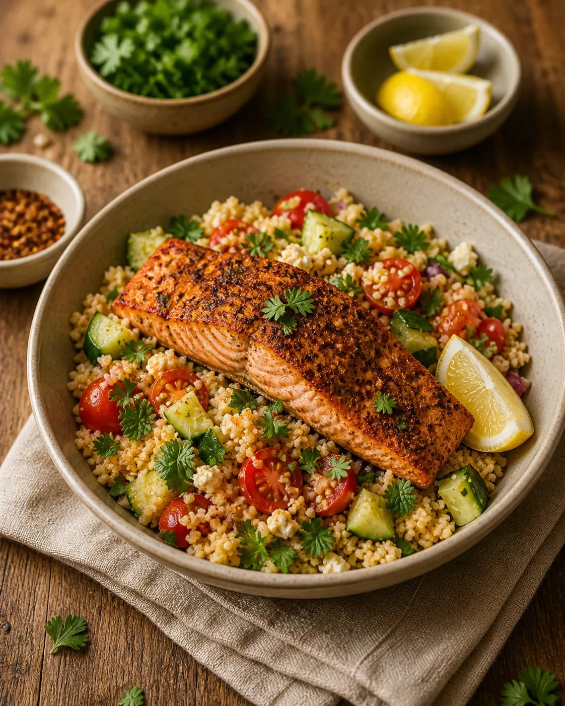Spiced Salmon & Couscous Salad in the Narrated food library