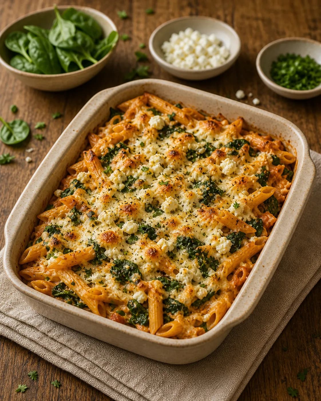 Spinach & Feta Pasta Bake in the Narrated food library