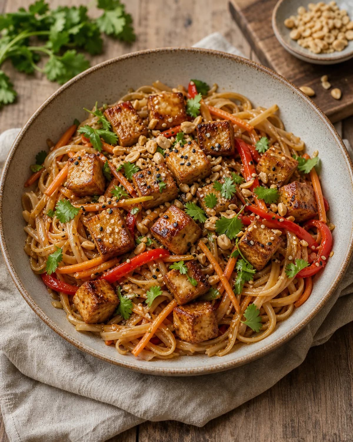 Crispy Tofu Peanut Noodles in the Narrated food library